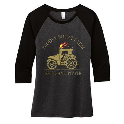 Perfect Tractor Design Diddly Squat Farm Speed And Power Women's Tri-Blend 3/4-Sleeve Raglan Shirt