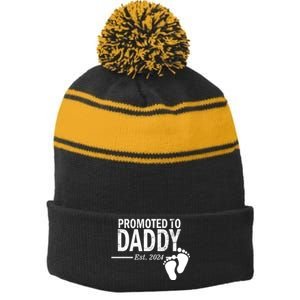 Promoted To Daddy Established 2024 New Dad Stripe Pom Pom Beanie