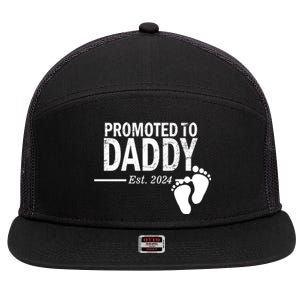 Promoted To Daddy Established 2024 New Dad 7 Panel Mesh Trucker Snapback Hat