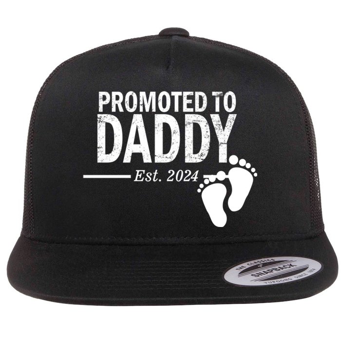 Promoted To Daddy Established 2024 New Dad Flat Bill Trucker Hat