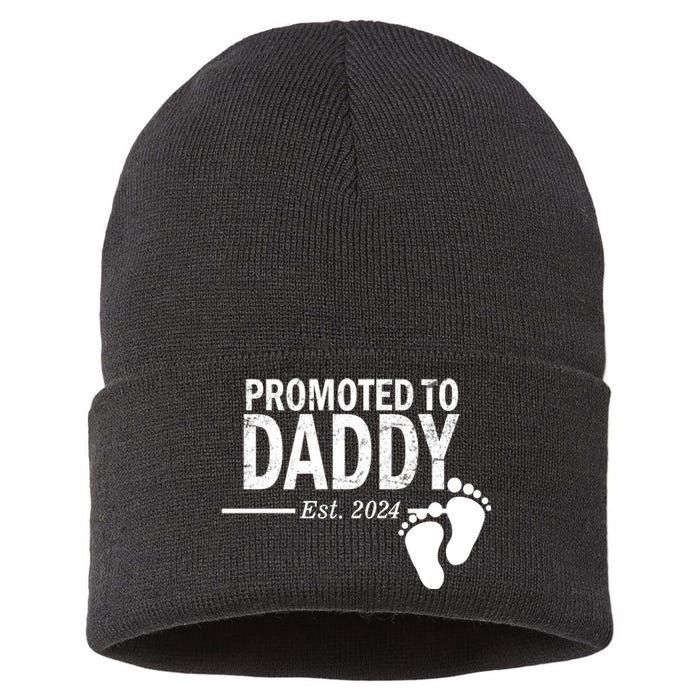 Promoted To Daddy Established 2024 New Dad Sustainable Knit Beanie