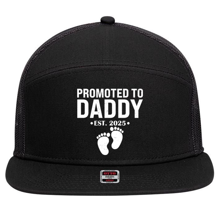 Promoted To Daddy Established 2025 New Dad 7 Panel Mesh Trucker Snapback Hat