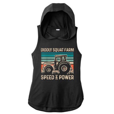 Perfect Tractor Design Diddly Squat Farm Speed And Power Vintage Retro Ladies PosiCharge Tri-Blend Wicking Draft Hoodie Tank