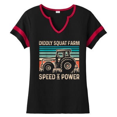 Perfect Tractor Design Diddly Squat Farm Speed And Power Vintage Retro Ladies Halftime Notch Neck Tee