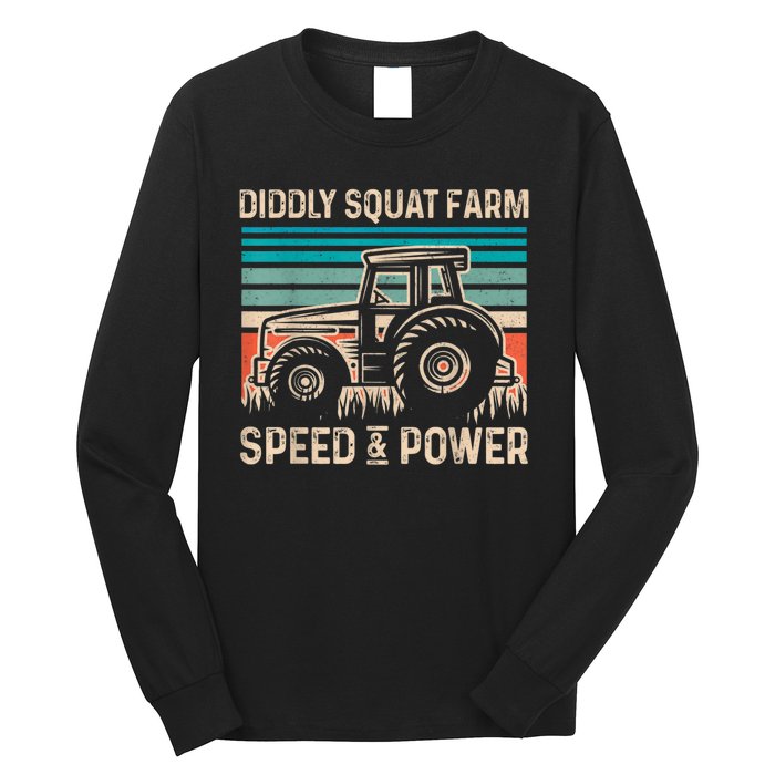 Perfect Tractor Design Diddly Squat Farm Speed And Power Vintage Retro Long Sleeve Shirt