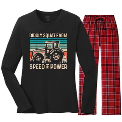 Perfect Tractor Design Diddly Squat Farm Speed And Power Vintage Retro Women's Long Sleeve Flannel Pajama Set 