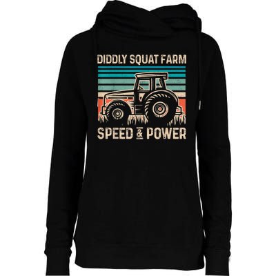 Perfect Tractor Design Diddly Squat Farm Speed And Power Vintage Retro Womens Funnel Neck Pullover Hood