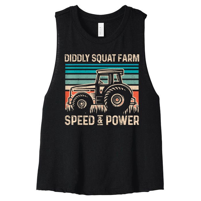 Perfect Tractor Design Diddly Squat Farm Speed And Power Vintage Retro Women's Racerback Cropped Tank