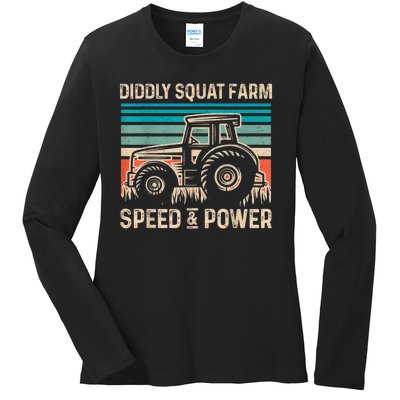 Perfect Tractor Design Diddly Squat Farm Speed And Power Vintage Retro Ladies Long Sleeve Shirt