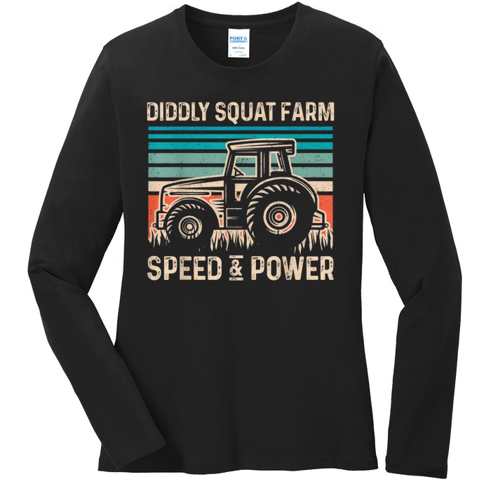 Perfect Tractor Design Diddly Squat Farm Speed And Power Vintage Retro Ladies Long Sleeve Shirt