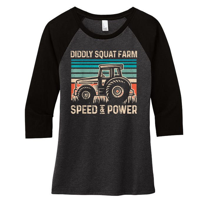 Perfect Tractor Design Diddly Squat Farm Speed And Power Vintage Retro Women's Tri-Blend 3/4-Sleeve Raglan Shirt