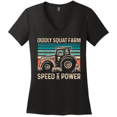 Perfect Tractor Design Diddly Squat Farm Speed And Power Vintage Retro Women's V-Neck T-Shirt