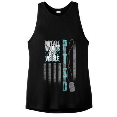 Not All Wounds Are Visible Ptsd Veteran Flag Ladies PosiCharge Tri-Blend Wicking Tank