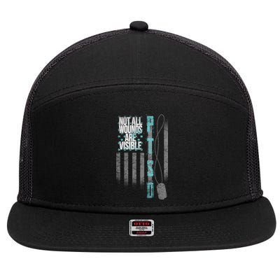 Not All Wounds Are Visible Ptsd Veteran Flag 7 Panel Mesh Trucker Snapback Hat