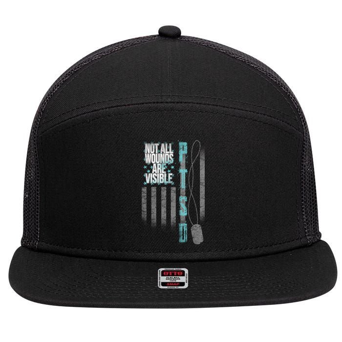Not All Wounds Are Visible Ptsd Veteran Flag 7 Panel Mesh Trucker Snapback Hat