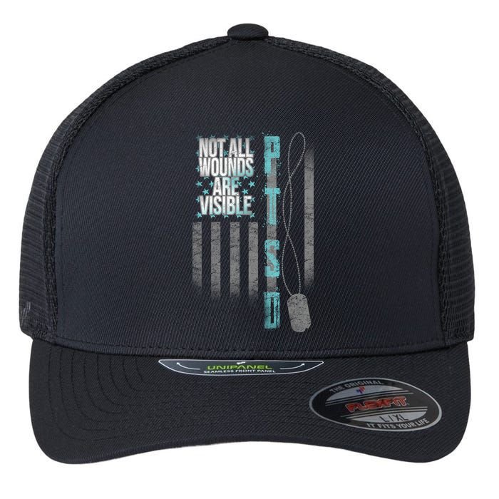 Not All Wounds Are Visible Ptsd Veteran Flag Flexfit Unipanel Trucker Cap