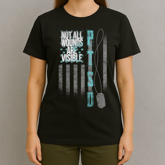Not All Wounds Are Visible Ptsd Veteran Flag T-Shirt