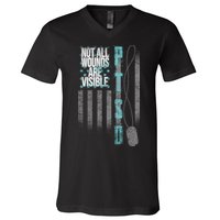 Not All Wounds Are Visible Ptsd Veteran Flag V-Neck T-Shirt