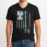 Not All Wounds Are Visible Ptsd Veteran Flag V-Neck T-Shirt