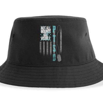 Not All Wounds Are Visible Ptsd Veteran Flag Sustainable Bucket Hat