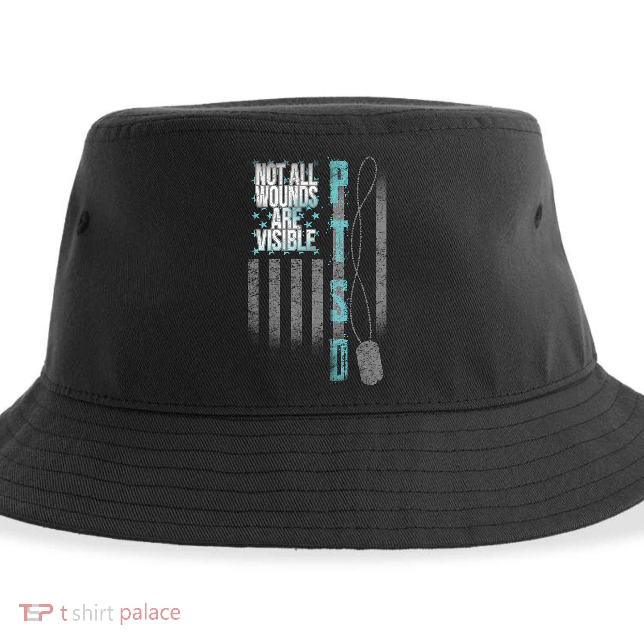 Not All Wounds Are Visible Ptsd Veteran Flag Sustainable Bucket Hat