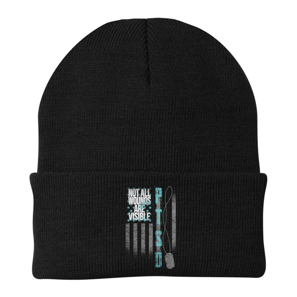 Not All Wounds Are Visible Ptsd Veteran Flag Beanie