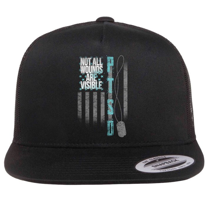 Not All Wounds Are Visible Ptsd Veteran Flag Flatbill Hat