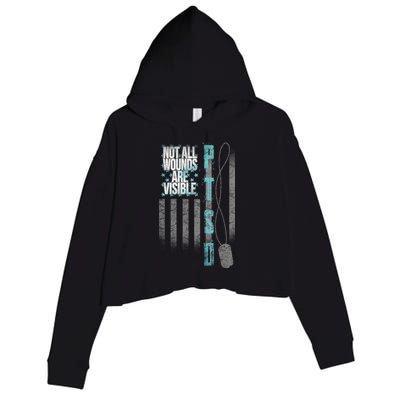 Not All Wounds Are Visible Ptsd Veteran Flag Crop Fleece Hoodie