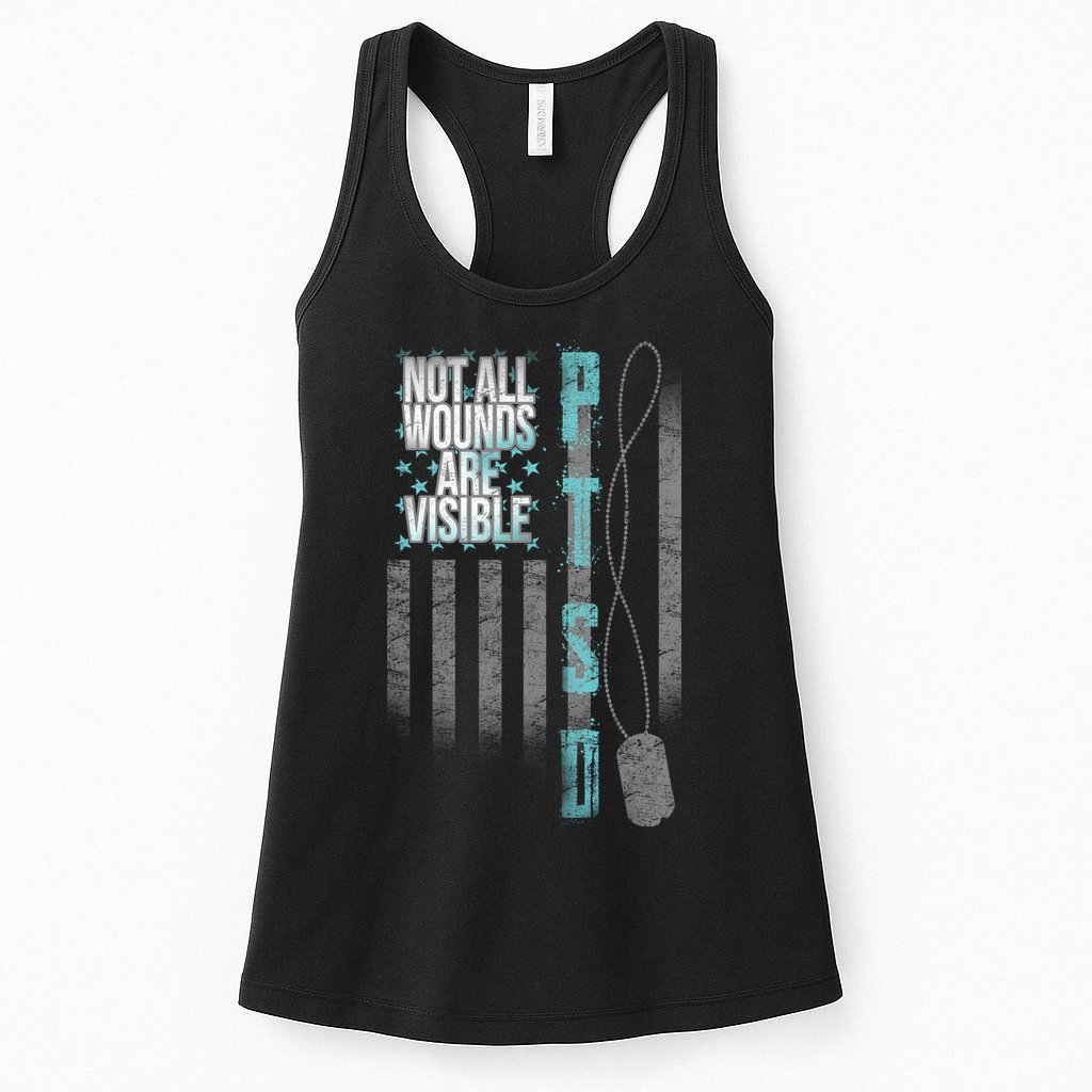 Not All Wounds Are Visible Ptsd Veteran Flag Womens Tank Top