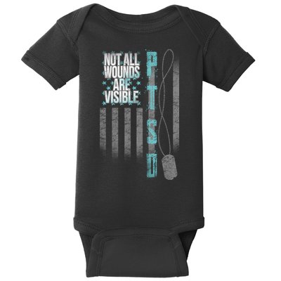 Not All Wounds Are Visible Ptsd Veteran Flag Baby Bodysuit
