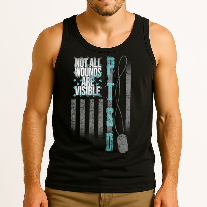 Not All Wounds Are Visible Ptsd Veteran Flag Tank Top
