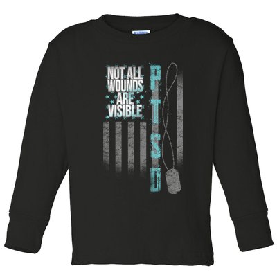 Not All Wounds Are Visible Ptsd Veteran Flag Toddler Long Sleeve Shirt