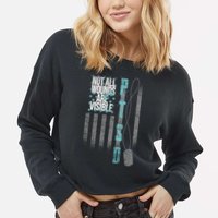 Not All Wounds Are Visible Ptsd Veteran Flag Cropped Pullover Crew