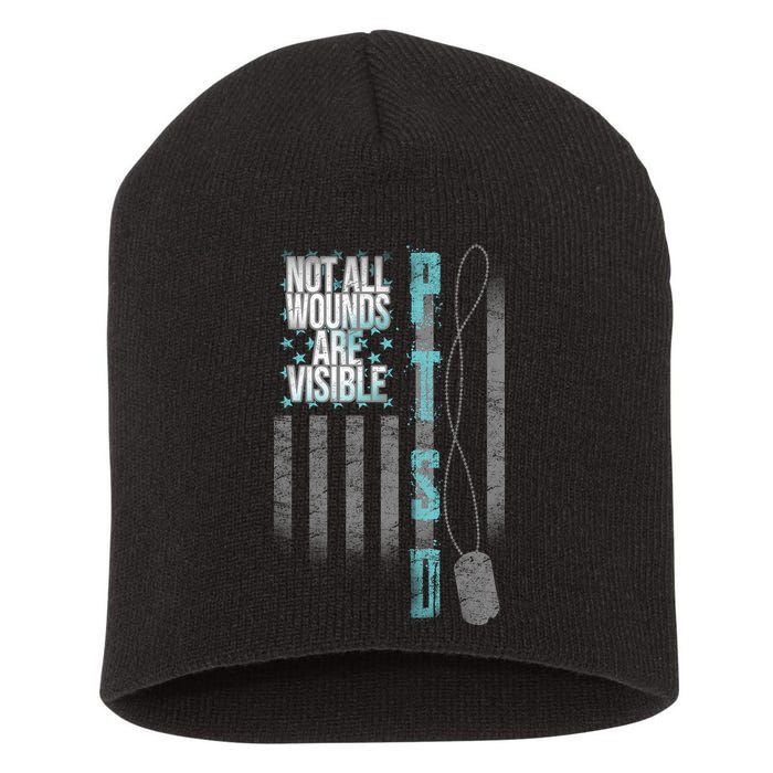 Not All Wounds Are Visible Ptsd Veteran Flag Short Acrylic Beanie
