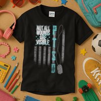 Not All Wounds Are Visible Ptsd Veteran Flag Kids T-Shirt