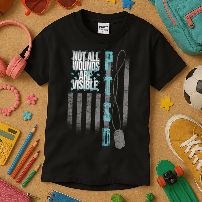 Not All Wounds Are Visible Ptsd Veteran Flag Kids T-Shirt