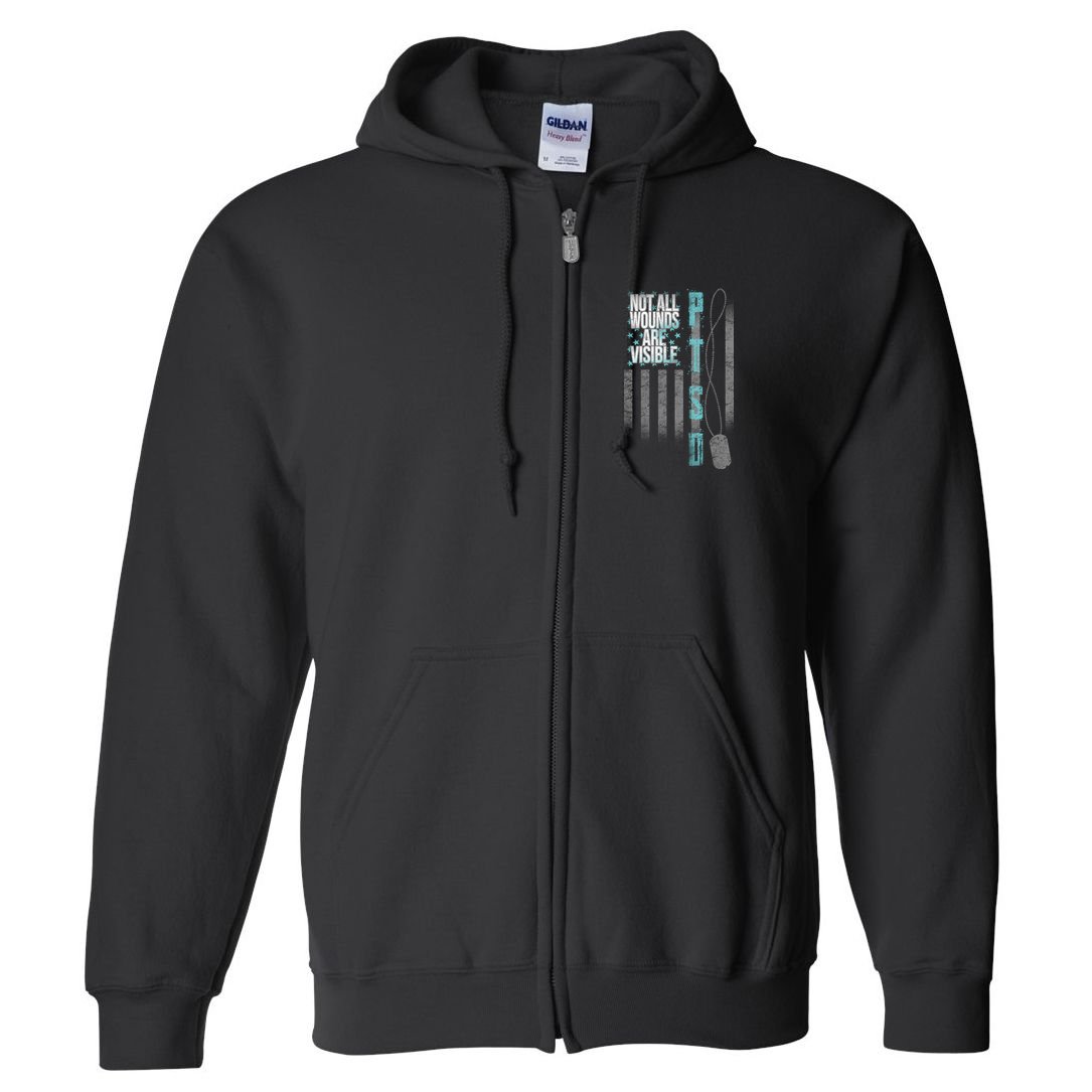 Not All Wounds Are Visible Ptsd Veteran Flag Full Zip Hoodie