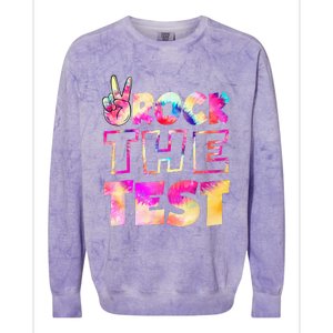 Peace Tie Dye Rock The Test Happy Testing Day Teacher Lover Colorblast Crewneck Sweatshirt