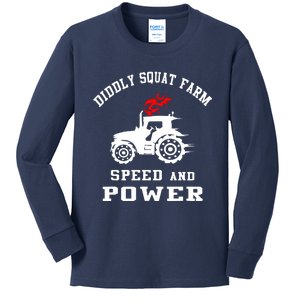 Perfect Tractor Design Diddly Squat Farm Speed And Power Kids Long Sleeve Shirt