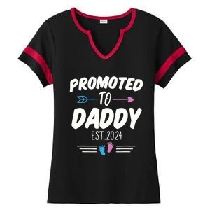 Promoted To Daddy Est 2024 Soon To Be Daddy First Time Daddy Ladies Halftime Notch Neck Tee