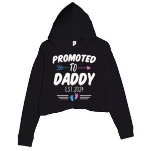 Promoted To Daddy Est 2024 Soon To Be Daddy First Time Daddy Crop Fleece Hoodie