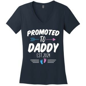 Promoted To Daddy Est 2024 Soon To Be Daddy First Time Daddy Women's V-Neck T-Shirt