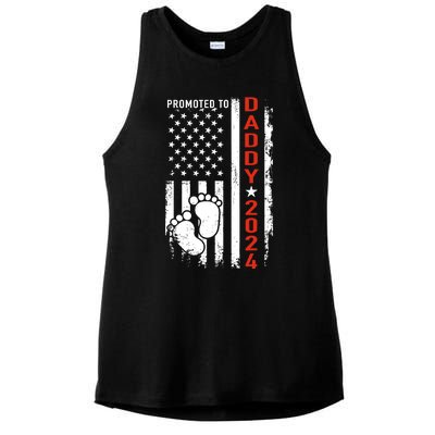 Promoted To Daddy 2024 Us American Flag Pregnancy Annouce Ladies PosiCharge Tri-Blend Wicking Tank