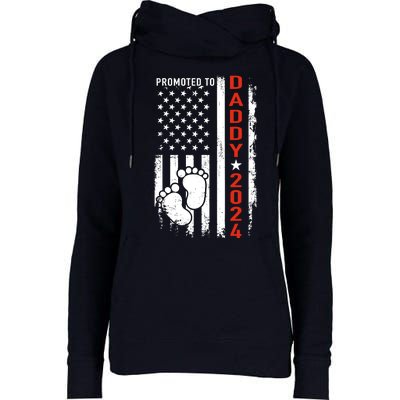 Promoted To Daddy 2024 Us American Flag Pregnancy Annouce Womens Funnel Neck Pullover Hood