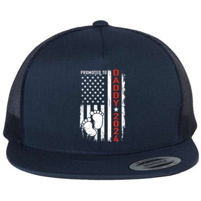 Promoted To Daddy 2024 Us American Flag Pregnancy Annouce Flat Bill Trucker Hat