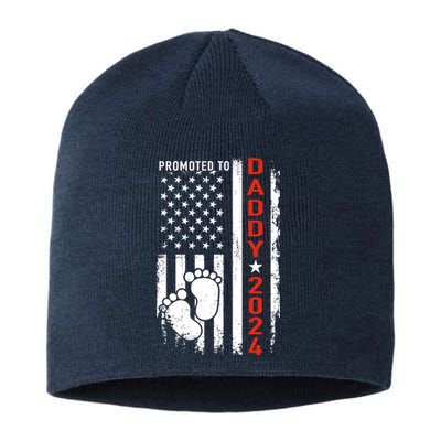 Promoted To Daddy 2024 Us American Flag Pregnancy Annouce Sustainable Beanie