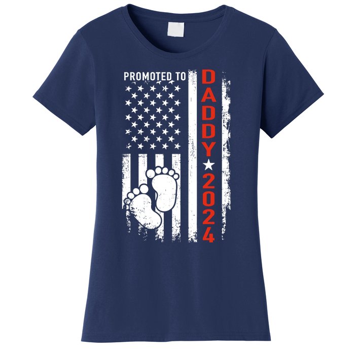 Promoted To Daddy 2024 Us American Flag Pregnancy Annouce Women's T-Shirt