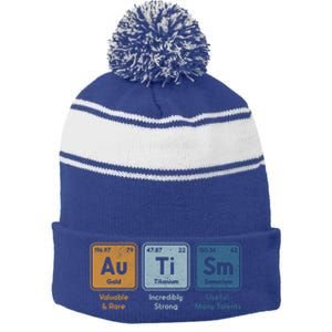 Periodic Table Elets Neurodiversity Autism Awareness Cool Gift Stripe Pom Pom Beanie