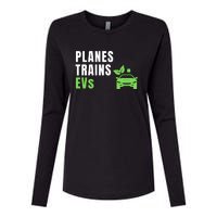 Planes Trains & ECars EV Owner Drive EVs Funny Electric Car Womens Cotton Relaxed Long Sleeve T-Shirt