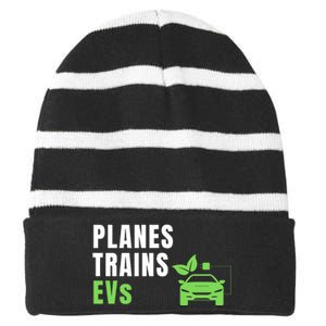 Planes Trains & ECars EV Owner Drive EVs Funny Electric Car Striped Beanie with Solid Band